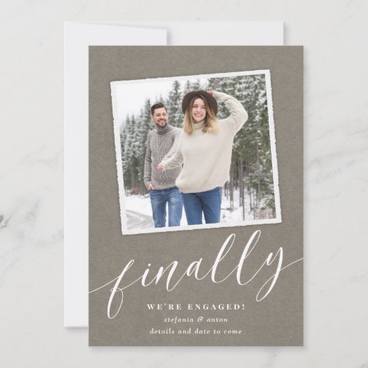 Rustic Snapshot Photo Verloving Aankondiging (Voorkant)