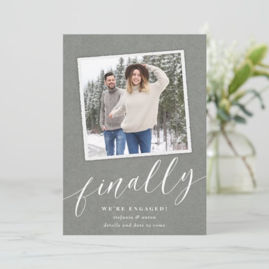 Rustic Snapshot Photo Verloving Aankondiging (Staand voorkant)