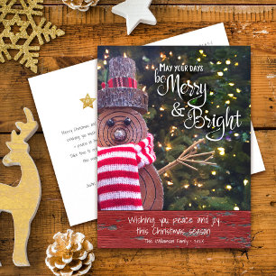 Rustic Sneeuwman Dagen Merry Bright Script Schatti Feestdagenkaart