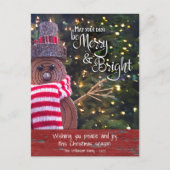 Rustic Sneeuwman Dagen Merry Bright Script Schatti Feestdagenkaart (Voorkant)