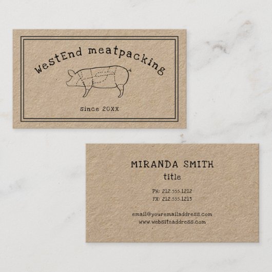 RUSTIC-snijddiagram slagerswinkel Visitekaartje (Voorkant / Achterkant)