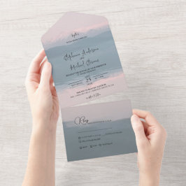 Rustic Snow-capped Mountain & Lake Wedding All In One Uitnodiging