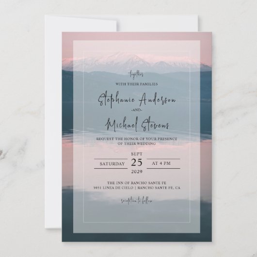 Rustic Snow-capped Mountain & Lake Wedding Kaart (Voorkant)