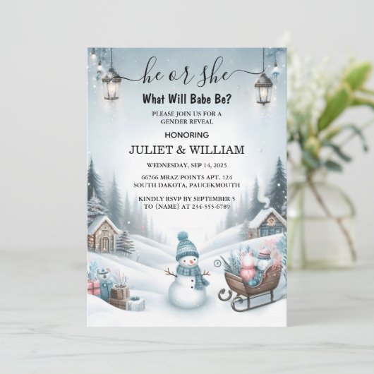 Rustic Snow Cold Ice Cozy Winter Geslacht Onthulle Kaart (Staand voorkant)