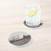 Rustic Snow Covered Barn Beverage Zandsteen Onderzetter (Zijkant)