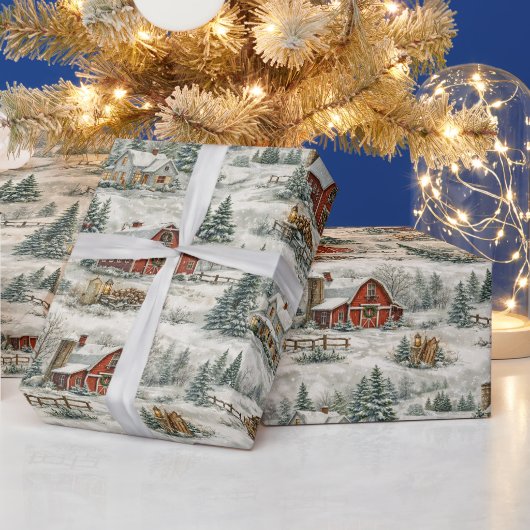 Rustic Snow Covered Farmhouse Winter Pattern Cadeaupapier (Feestdagen)