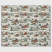 Rustic Snow Covered Farmhouse Winter Pattern Cadeaupapier (Vlak)