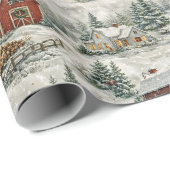 Rustic Snow Covered Farmhouse Winter Pattern Cadeaupapier (Rol Hoek)