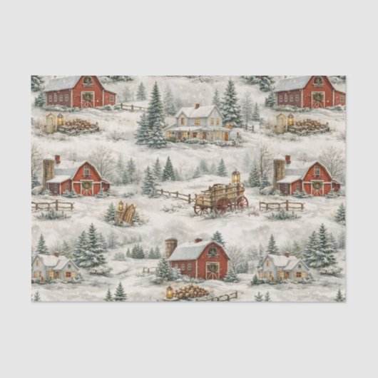 Rustic Snow Covered Farmhouse Winter Pattern Tissuepapier (Voorkant)