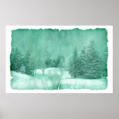 Rustic snow evergreen winter scene on parchment poster (Voorkant)