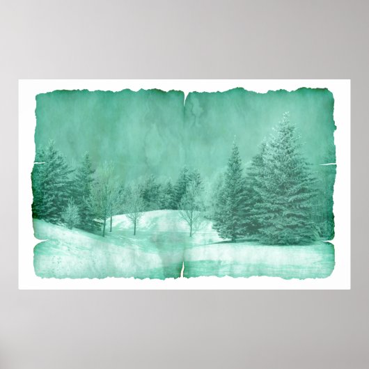 Rustic snow evergreen winter scene on parchment poster (Voorkant)