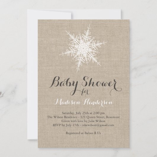 Rustic Snowflake Baby shower Uitnodiging (Voorkant)