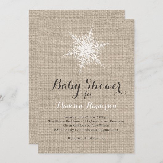 Rustic Snowflake Baby shower Uitnodiging (Voorkant / Achterkant)