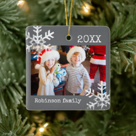 Rustic Snowflake Family Donk Grey Keramisch Ornament
