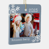 Rustic Snowflake Family Dusty Blue Keramisch Ornament (Rechts)