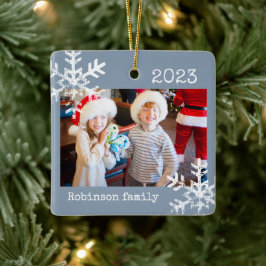 Rustic Snowflake Family Dusty Blue Keramisch Ornament