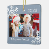 Rustic Snowflake Family Dusty Blue Keramisch Ornament (Links)