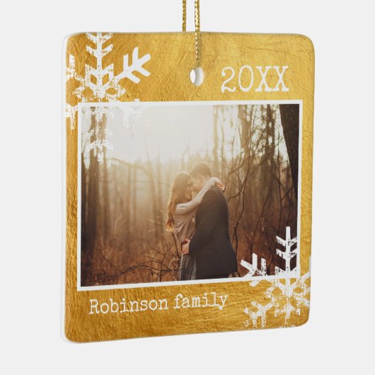 Rustic Snowflake Family Gold Keramisch Ornament (Rechts)