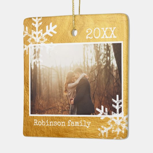 Rustic Snowflake Family Gold Keramisch Ornament (Links)