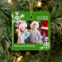 Rustic Snowflake Family Green
