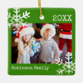 Rustic Snowflake Family Green Keramisch Ornament (Voorkant)
