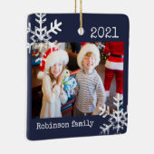 Rustic Snowflake Family Navy Blue Keramisch Ornament (Rechts)