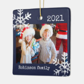 Rustic Snowflake Family Navy Blue Keramisch Ornament (Links)