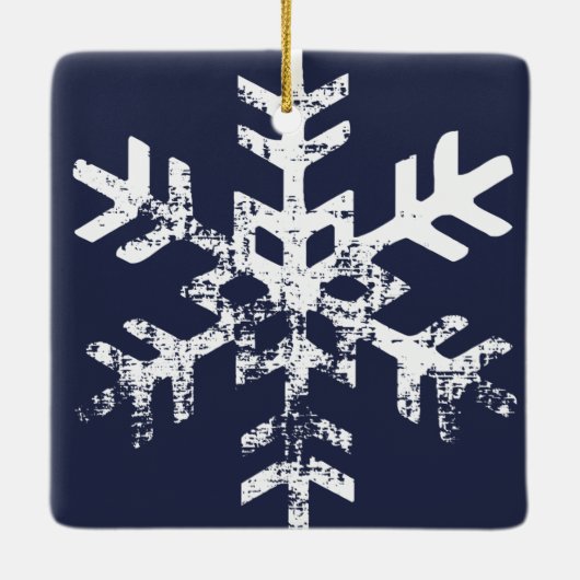 Rustic Snowflake Family Navy Blue Keramisch Ornament (Achterkant)