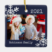 Rustic Snowflake Family Navy Blue Keramisch Ornament (Voorkant)