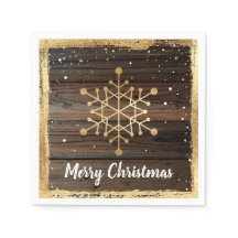 Rustic Snowflake Gold Merry Christmas Party Paper