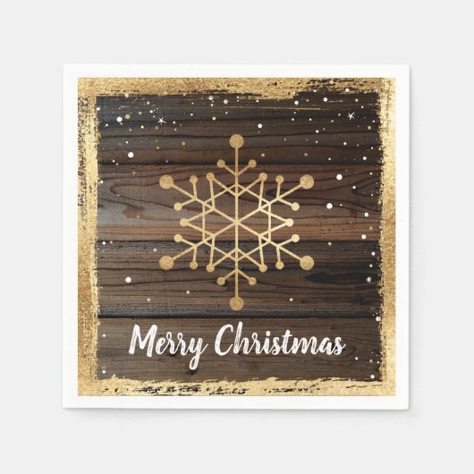 Rustic Snowflake Gold Merry Christmas Party Paper Servet (Voorkant)
