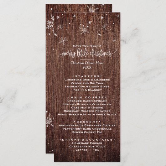 Rustic Snowflake Kerstmis menu Kaart (Voorkant / Achterkant)