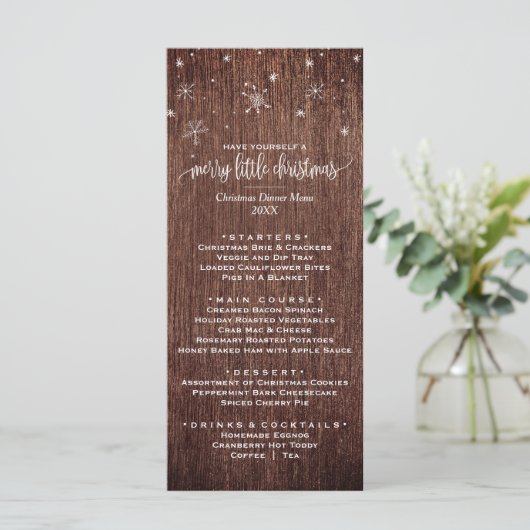 Rustic Snowflake Kerstmis menu Kaart (Staand voorkant)