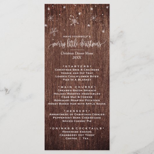 Rustic Snowflake Kerstmis menu Kaart (Voorkant)