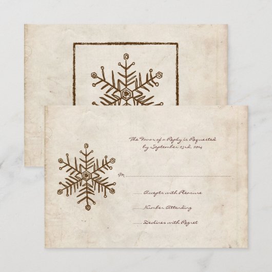 Rustic Snowflake Wedding RSVP-kaart RSVP Kaartje (Voorkant / Achterkant)