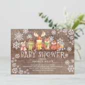 Rustic Snowflake Woodland Animals Baby shower Kaart (Staand voorkant)