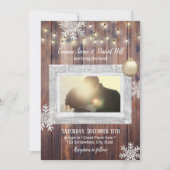 Rustic Snowflakes Custom Photo Winter Weddenschap Kaart (Voorkant)