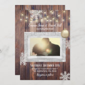 Rustic Snowflakes Custom Photo Winter Weddenschap Kaart (Voorkant / Achterkant)