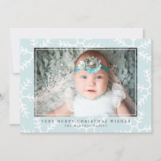 Rustic Snowflakes Elegant kerstfoto | Blauw Feestdagenkaart (Voorkant)