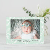 Rustic Snowflakes Elegant kerstfoto | Munt Feestdagenkaart (Staand voorkant)