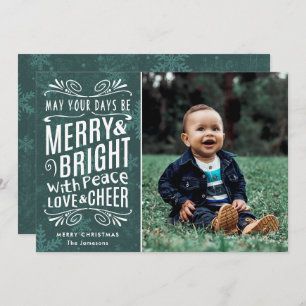 Rustic Snowflakes Merry en Bright Green   Foto Feestdagenkaart