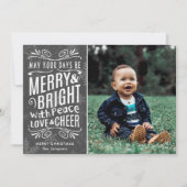 Rustic Snowflakes Merry en Bright Grey | Foto Feestdagenkaart (Voorkant)