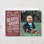Rustic Snowflakes Merry en Bright Red | Foto Feestdagenkaart (Voorkant)