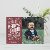 Rustic Snowflakes Merry en Bright Red | Foto Feestdagenkaart (Staand voorkant)