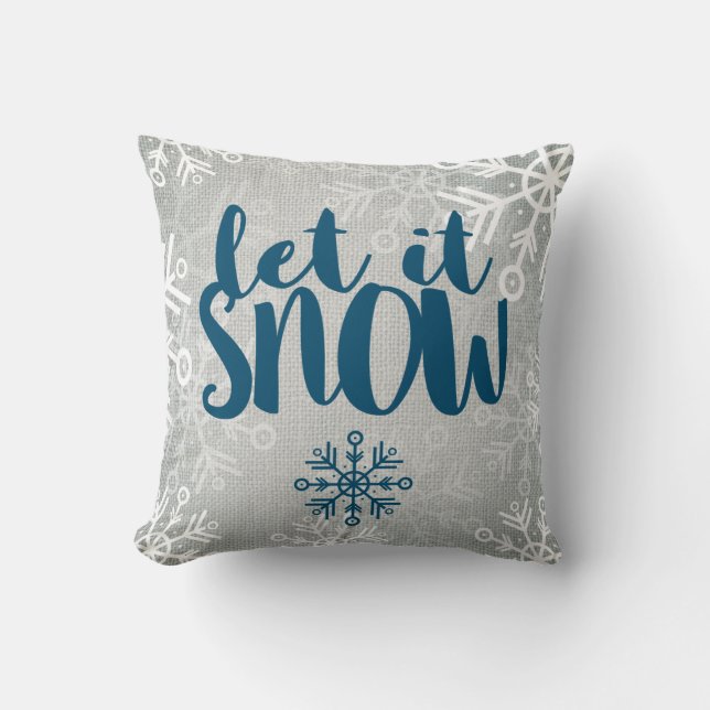 Rustic Snowflakes op White Burlap | Laat het sneeu Kussen (Voorkant)