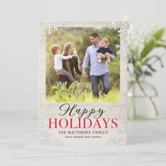 Rustic Snowflakes Prettige feestdagen Fotokaart Feestdagenkaart (Staand voorkant)