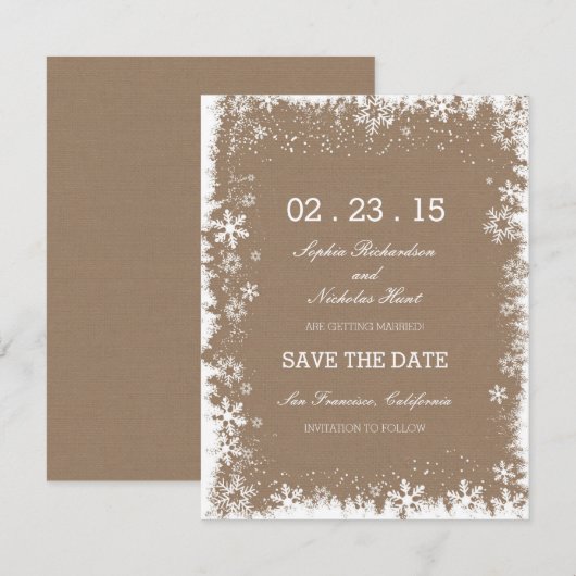 Rustic Snowflakes Winter Save the Date Cards (Voorkant / Achterkant)