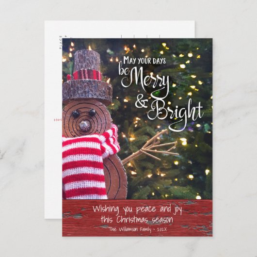 Rustic Snowman Days Be Merry Bright Script Schatti Feestdagenkaart (Voorkant / Achterkant)