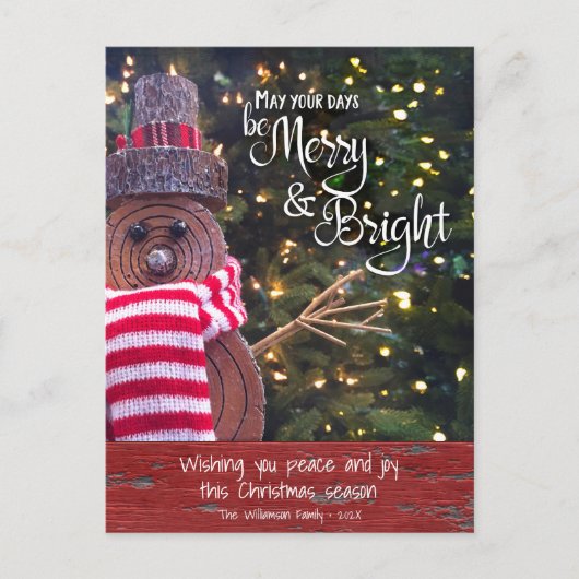 Rustic Snowman Days Be Merry Bright Script Schatti Feestdagenkaart (Voorkant)