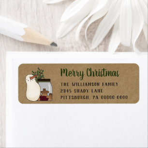 Rustic Snowman & Gingerbrood Kraft Return Address Etiket